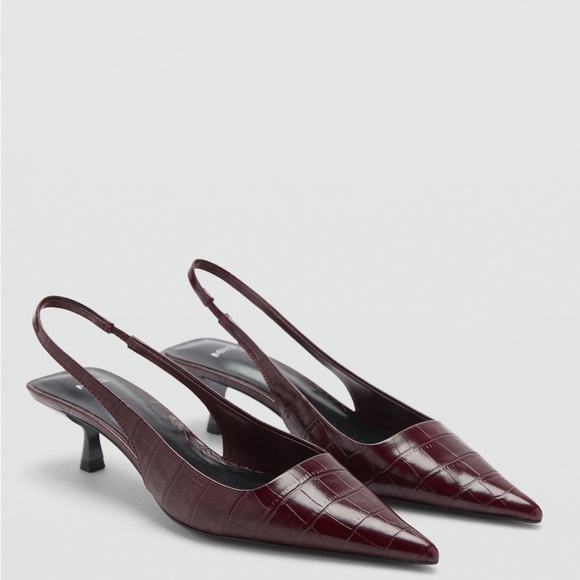 Mango MNG CROCODILE KITTEN HEEL SHOES in Burgundy New Euro 40 US 9